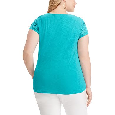 Plus Size Chaps Lace Sleeve Henley Tee