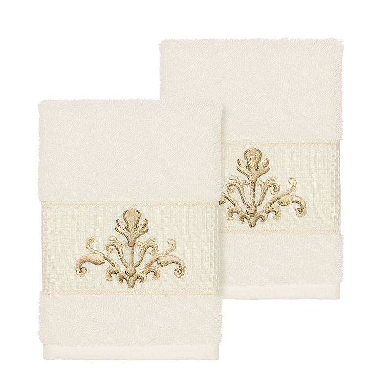 Linum Home Textiles Scarlet Embellished Washcloth Set, Ivory