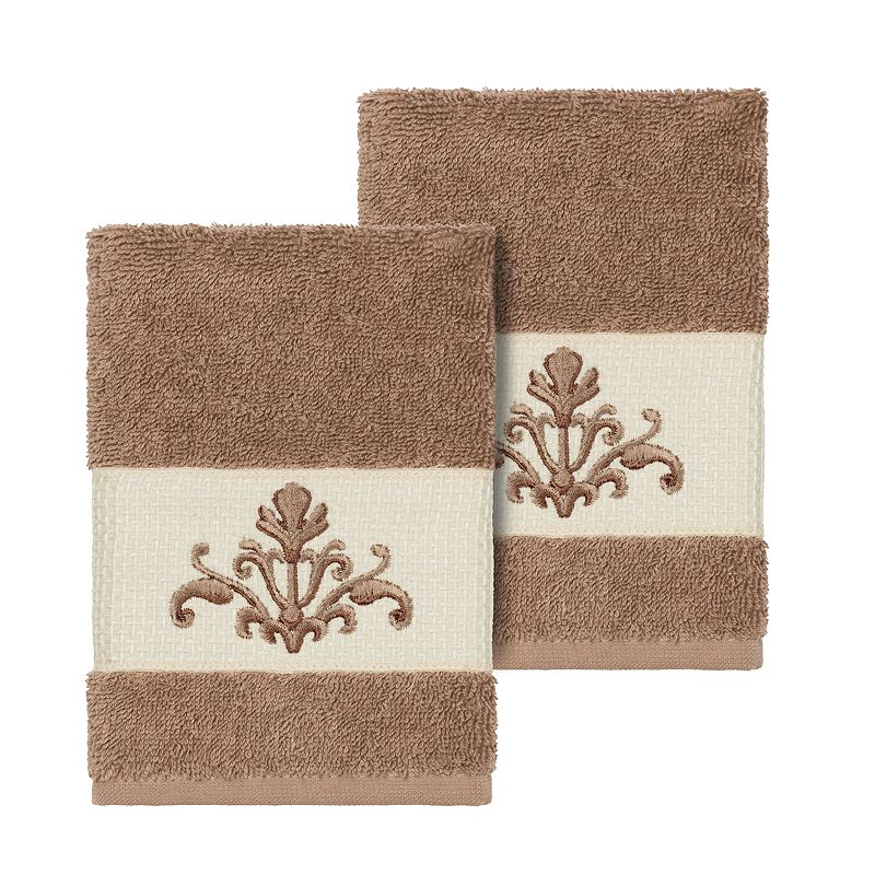 Linum Home Textiles Scarlet Embellished Washcloth Set, Latte