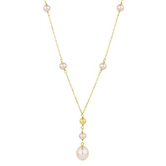 Jewelmak 14k Gold Pink Freshwater Cultured Pearl & Bead Y Necklace
