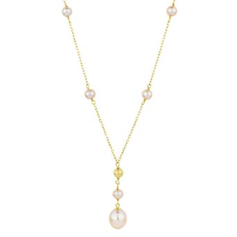 Jewelmak 14k Gold Pink Freshwater Cultured Pearl & Bead Y Necklace