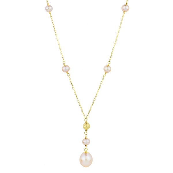 Jewelmak 14k Gold Pink Freshwater Cultured Pearl & Bead Y Necklace