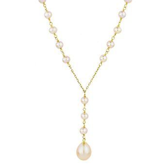 Jewelmak 14k Gold Pink Freshwater Cultured Pearl Y Necklace