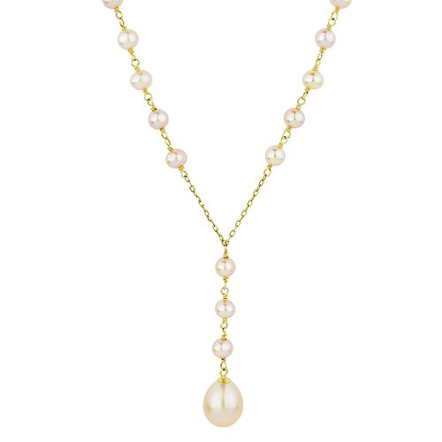 14k Gold Pink Freshwater Cultured Pearl Y Necklace