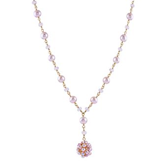 Jewelmak 14k Gold Pink Freshwater Cultured Pearl & Rose Quartz Bead Y Necklace