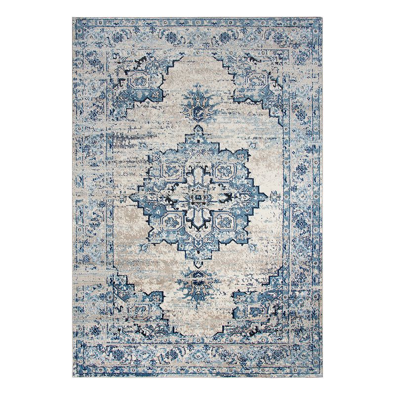 Rizzy Home Encore Traditional Medallion Geometric Rug, Blue, 5X7 Ft