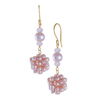 Jewelmak 14k Gold Pink Freshwater Cultured Pearl Cluster Drop Earrings