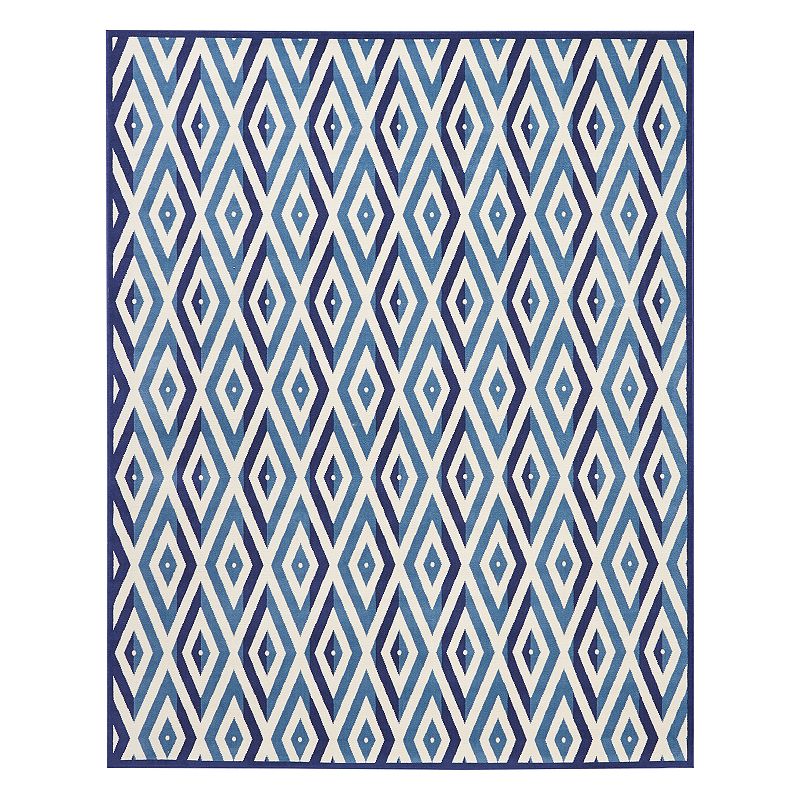 Nourison Grafix Geometric Area Rug, White Blue, 5X7 Ft