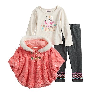 Toddler Girl Little Lass Graphic Tee, Hooded Plush Vest & Fairisle Jeggings Set