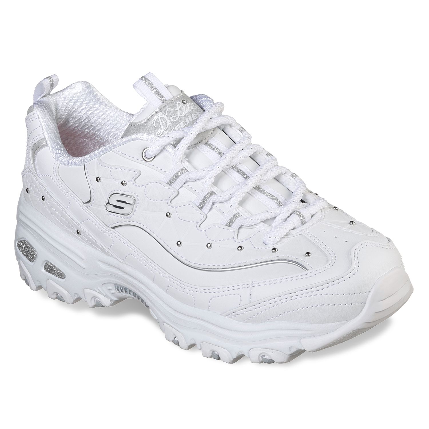 skechers white and silver sneakers