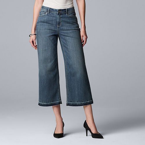 Women's Simply Vera Vera Wang Raw Hem Midrise Wide-Leg Crop Jeans