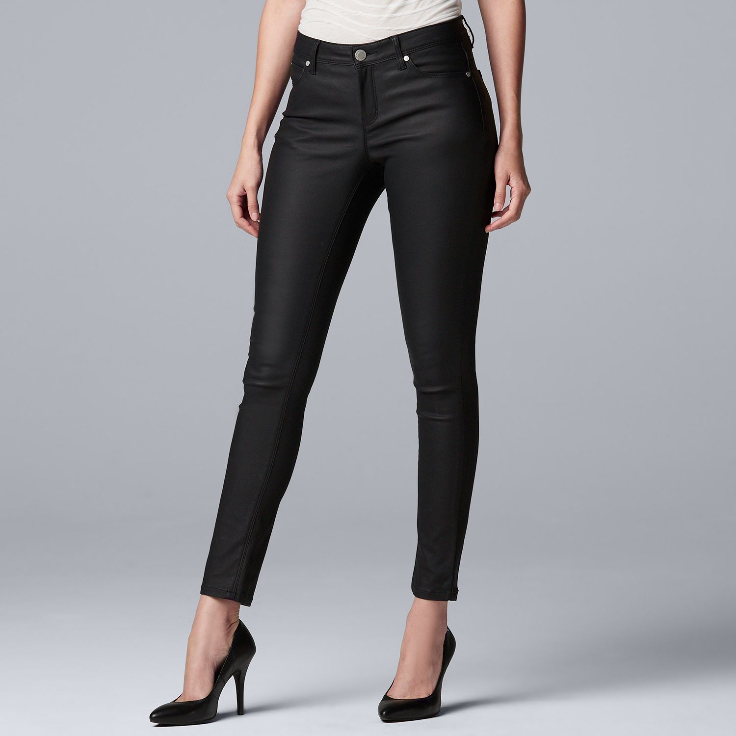 coated black jeans women's