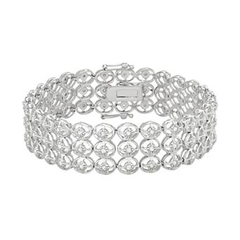 HDI Sterling Silver 1 Carat T.W. Diamond Triple Row Bracelet