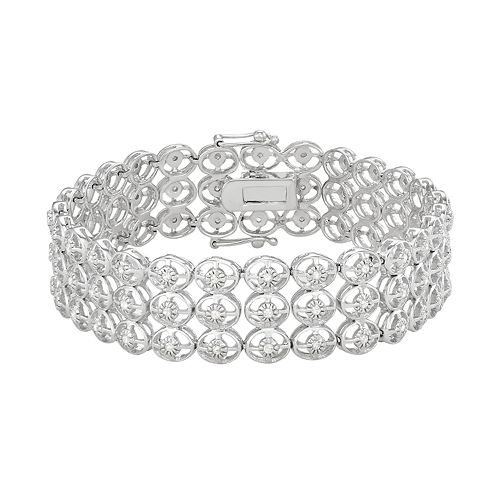 Sterling Silver 1 Carat T.W. Diamond Triple Row Bracelet