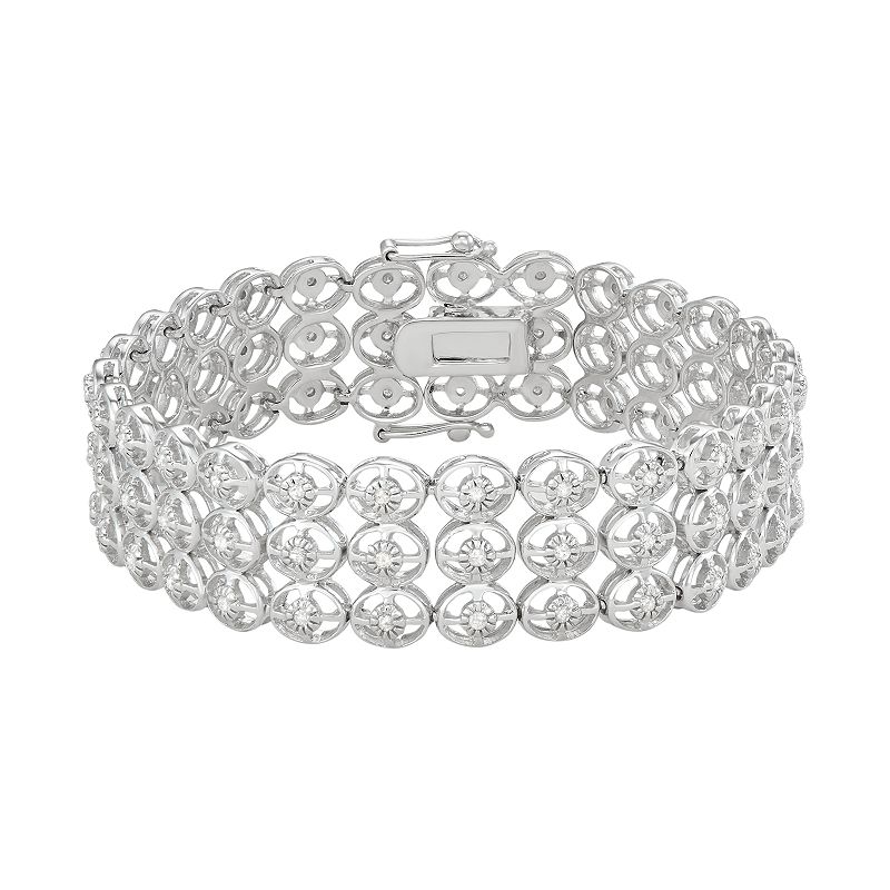 Sterling Silver 1 Carat T.W. Diamond Triple Row Bracelet, Womens, Size: 7
