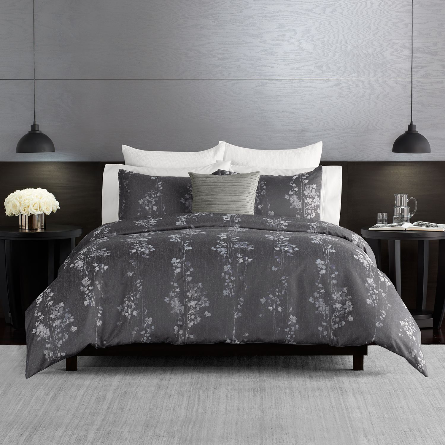 Dark Linear Floral Comforter Set with Shams