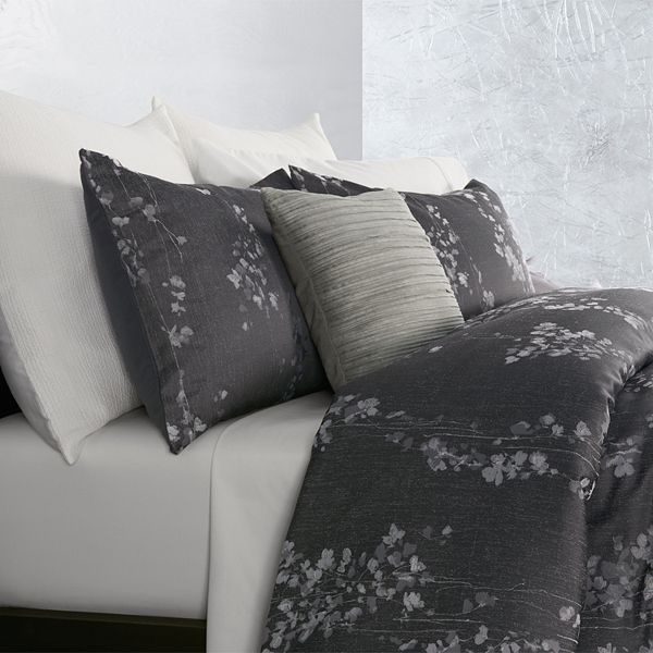 Simply Vera Vera Wang Dark Linear Floral 3piece Comforter and Sham Set
