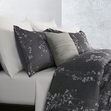 Simply Vera Vera Wang Dark Linear Floral 3-piece Comforter and Sham Set