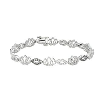 HDI Sterling Silver 1 Carat T.W. Black & White Diamond Triple Heart Bracelet