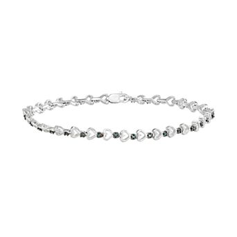 HDI Sterling Silver 1/6 Carat T.W. Blue Diamond Heart Link Bracelet