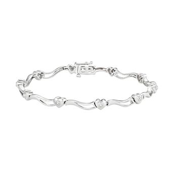 HDI Sterling Silver 1/10 Carat T.W. Diamond Heart Bracelet