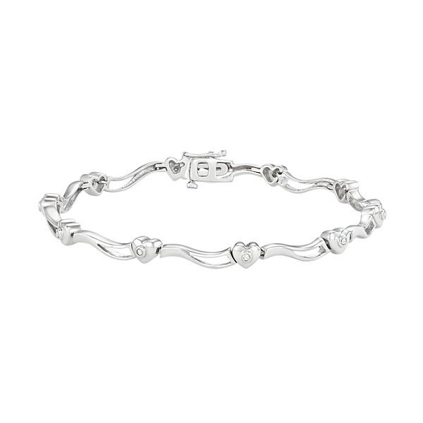 Sterling Silver 1/10 Carat T.W. Diamond Heart Bracelet