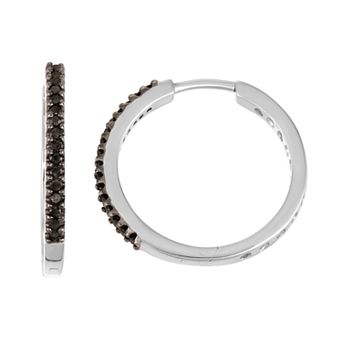 HDI Sterling Silver 1/4 Carat T.W. Black Diamond Hoop Earrings