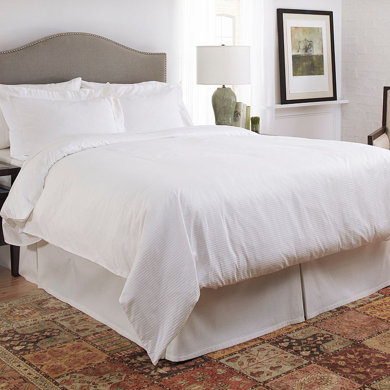 Pointehaven 450 Thread Count Dobby Cotton Duvet Cover Set, White, King