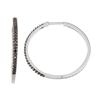HDI Sterling Silver 1/2 Carat T.W. Black Diamond Hoop Earrings