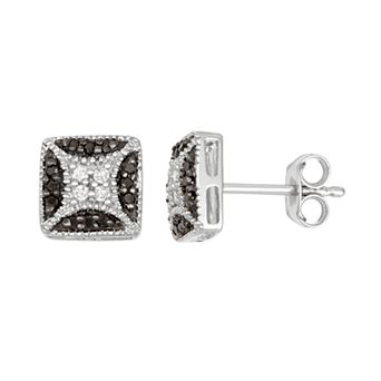 HDI Sterling Silver 1/5 Carat T.W. Black & White Diamond Square Stud Earrings