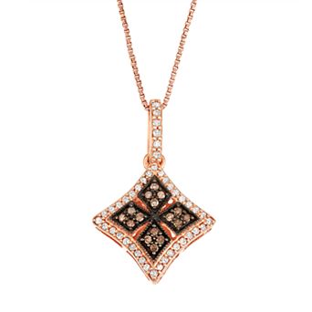 HDI Rose Gold Over Silver White & Brown Diamond Medallion Pendant Necklace