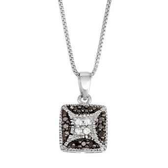 HDI Sterling Silver 1/10 Carat T.W. Black & White Diamond Square Necklace