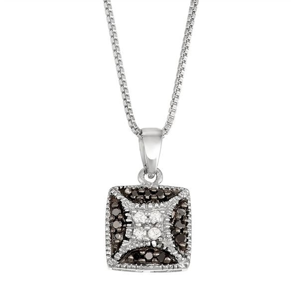 Sterling Silver 1/10 Carat T.W. Black & White Diamond Square Necklace