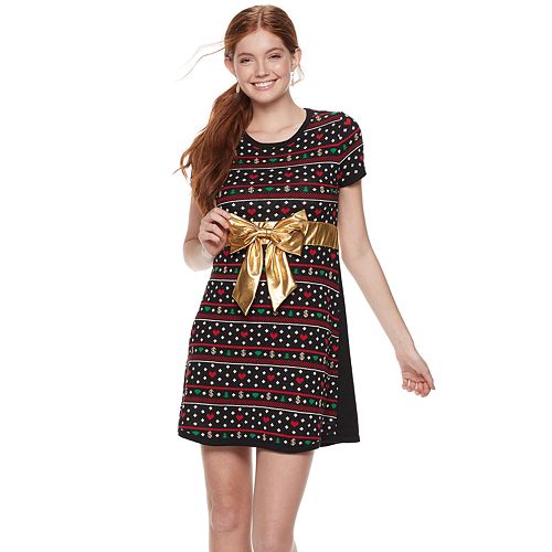  Juniors  Christmas  Present Bow Sweater Dress 