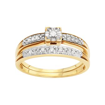 HDI Sterling Silver 1/10 Carat T.W. Diamond Engagement Ring Set