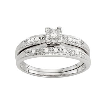 HDI Sterling Silver 1/10 Carat T.W. Diamond Engagement Ring Set