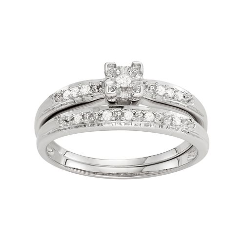 Sterling Silver 1 10 Carat T.w. Diamond Engagement Ring Set