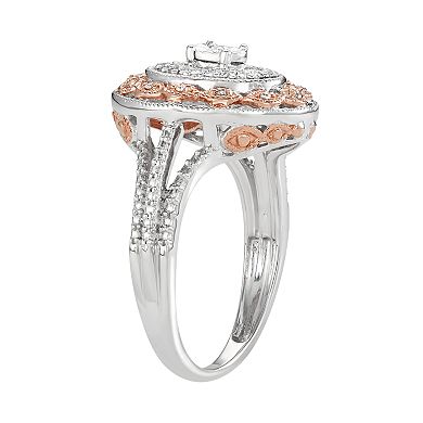 HDI Two Tone Sterling Silver 1/6 Carat T.W. Diamond Halo Ring