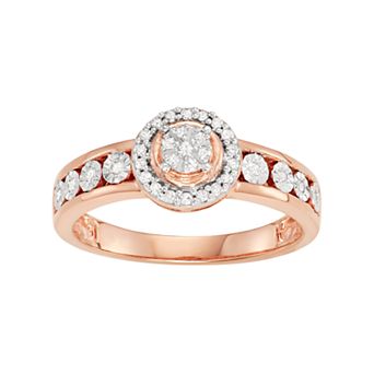 HDI 14k Rose Gold Over Silver 1/6 Carat T.W. Diamond Halo Ring