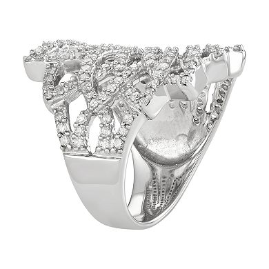 HDI Sterling Silver 1 1/2 Carat T.W. Diamond Fan Ring