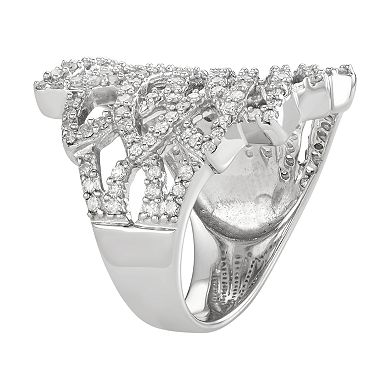 Sterling Silver 1 1/2 Carat T.W. Diamond Fan Ring
