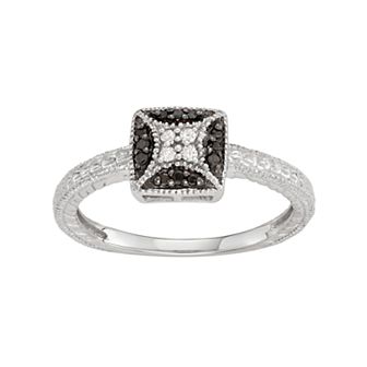 HDI Sterling Silver 1/10 Carat T.W. Black & White Diamond Square Ring