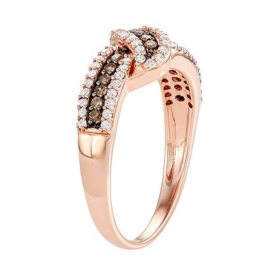 14k Rose Gold Over Silver 1/2 Carat T.W. Brown & White Diamond Ring