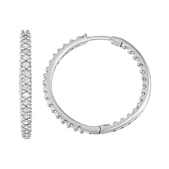 HDI 14k White Gold 1 Carat T.W. Diamond Inside-Out Hoop Earrings