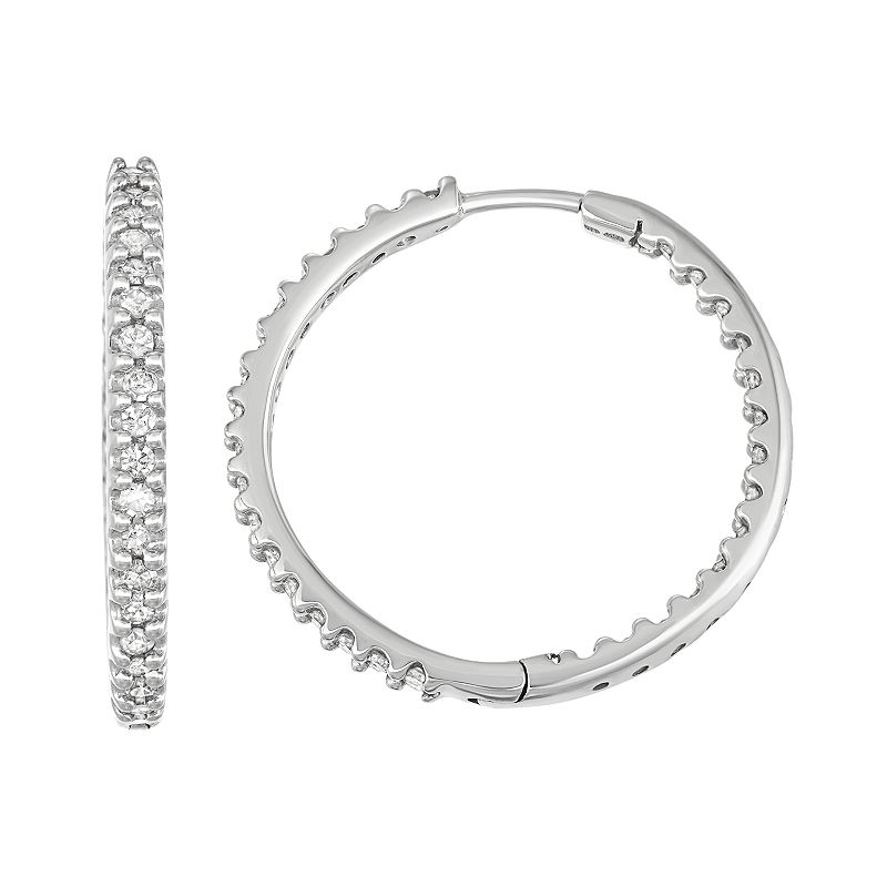 14k White Gold 1 Carat T.W. Diamond Inside-Out Hoop Earrings, Womens