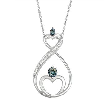 HDI 10k White Gold 1/10 Carat T.W. Blue & White Diamond Heart Infinity Motherly Love Pendant