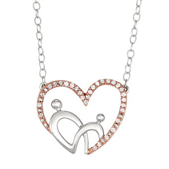 HDI Two Tone 10k Rose Gold 1/6 Carat T.W. Diamond Motherly Love Heart Necklace