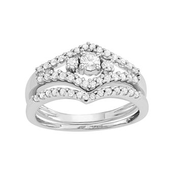 HDI 10k White Gold 1/2 Carat T.W. Diamond Engagement Ring Set