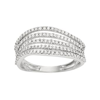 HDI 10k White Gold 1/2 Carat T.W. Diamond Multi Row Wave Ring