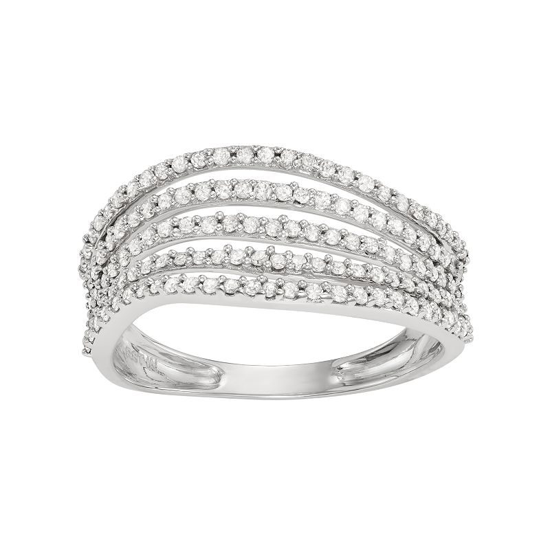 HDI 10k White Gold 1/2 Carat T.W. Diamond Multi Row Wave Ring, Women's, Size: 5, 10k Whgold